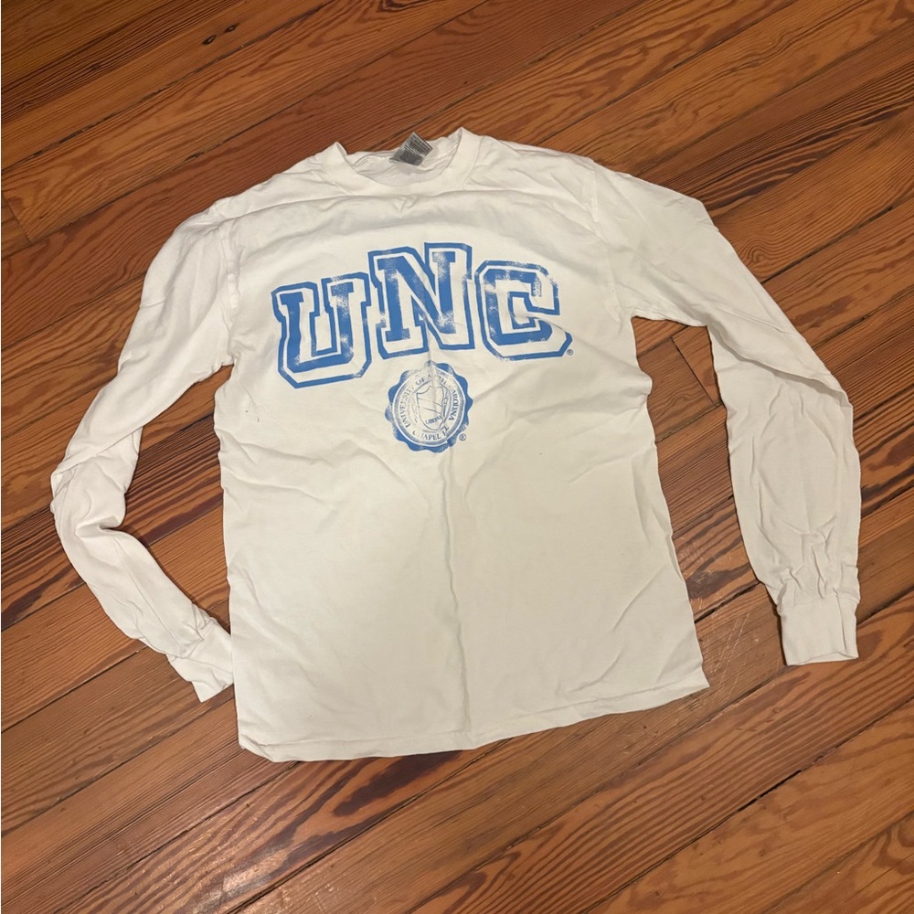 Gildan White and Blue Long Sleeve Shirt